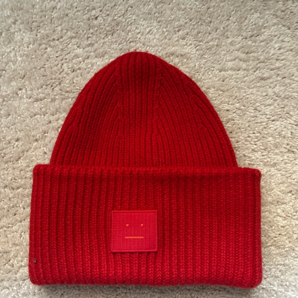 Red acne studio beanie